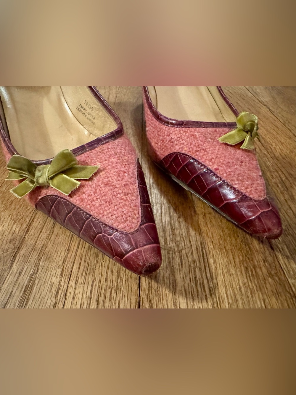J. Crew Rose Pointed-Toe Kitten Heels with Olive Bow Accent - Picture 3 of 8